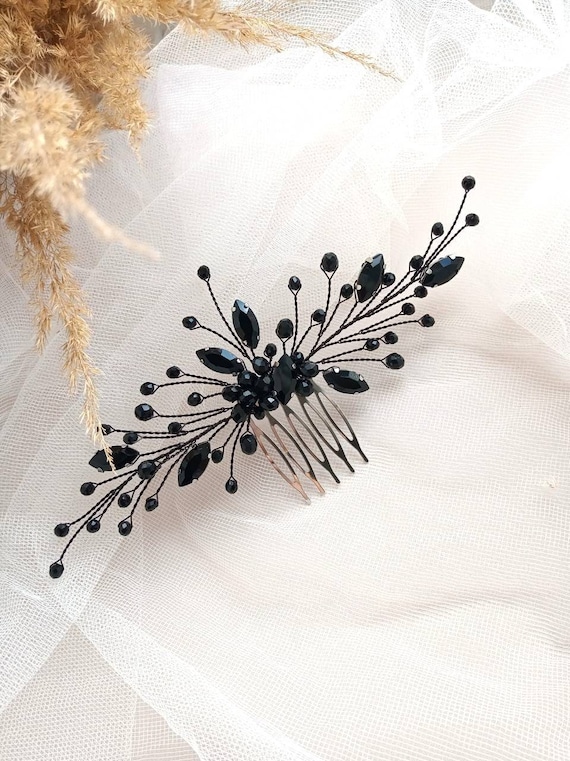 Black Crystal Hair Comb | Rhinestone Bridal Hair Piece - Etsy Sweden