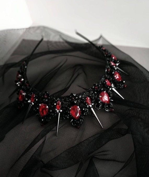 Black Crystal Spike Headband with Red Accents Red Black Crystal Headband - Etsy main image 3
