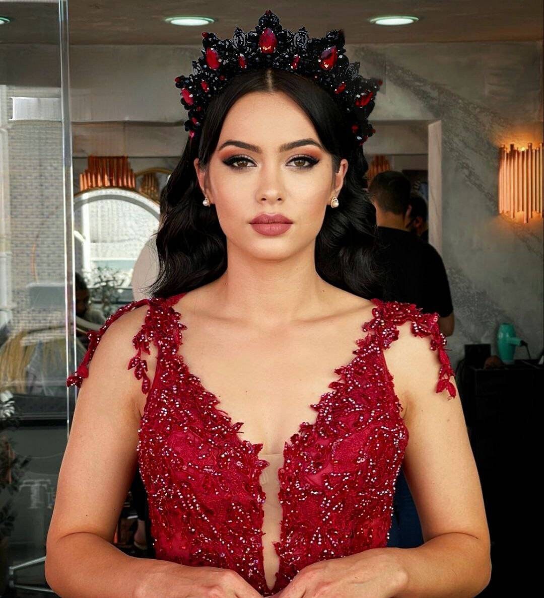 Black and Red Tiara Black Crown Bridal Crown Evil Queen Crown Black