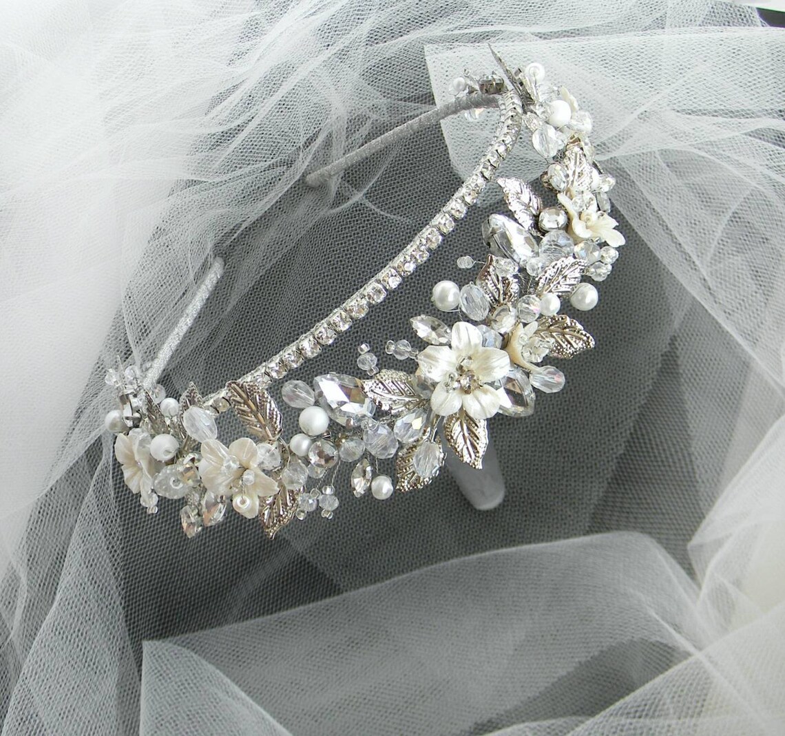 Diadem Wedding crown Floral tiara Diadem Bridal tiara Leaf Etsy