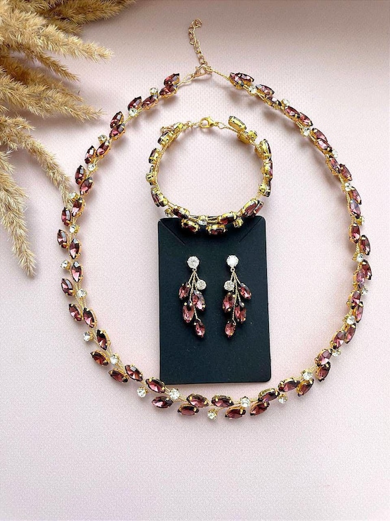 Crystal Jewelry Set ANY COLOR | Rhinestone Necklace, Bracelet, Earrings