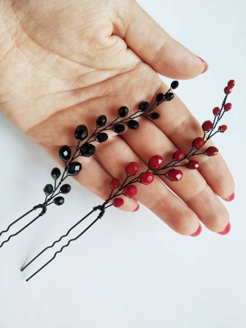 Black Hair Pin Crystal Hair Pins Black Bobby Pins Black Head Etsy