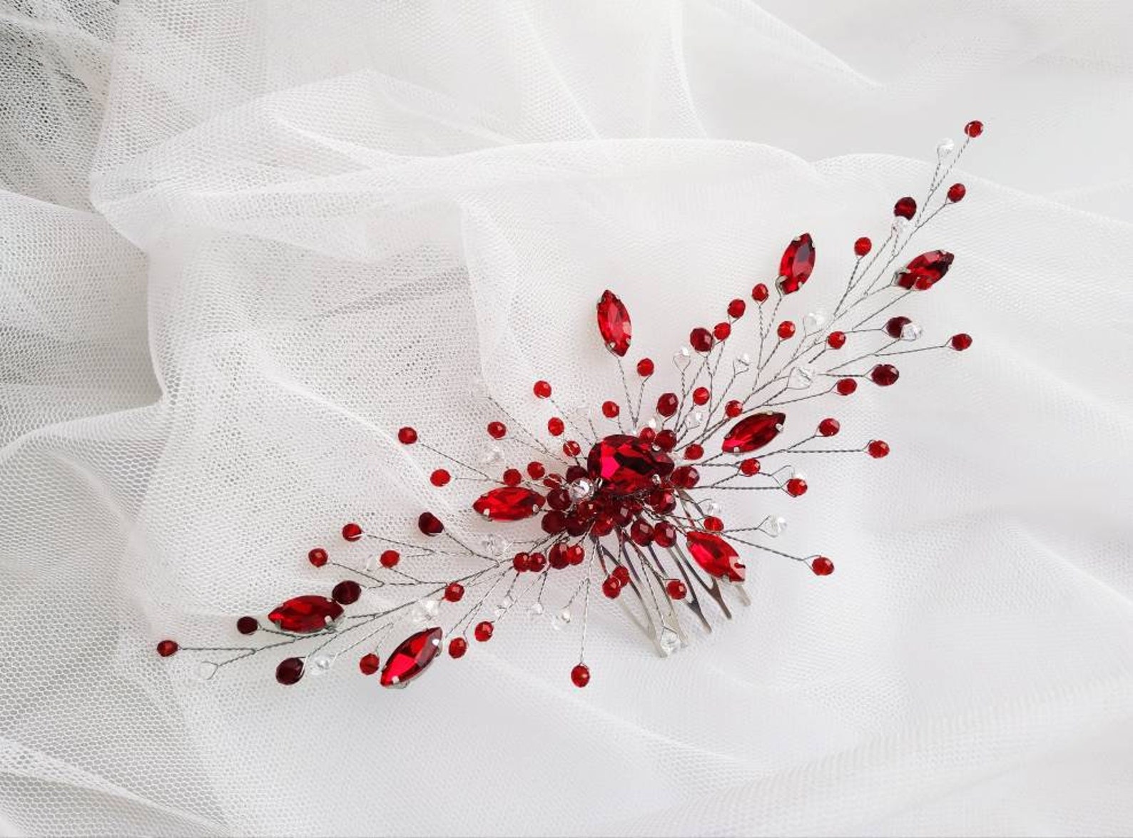 Crystal red hair comb Red hair accessories Red Headpiece Etsy