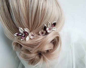 Burgundy bridal hair piece set | Bridesmaid hairpins | Marsala wedding accessory