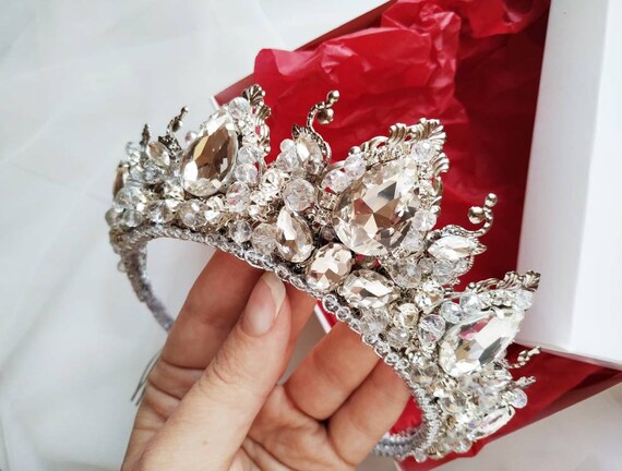 Bridal crown Crystal crown Crown vintage Royal tiara Rhinestones tiara Silver wedding crown crystal Bridal crown pearl Wedding crown