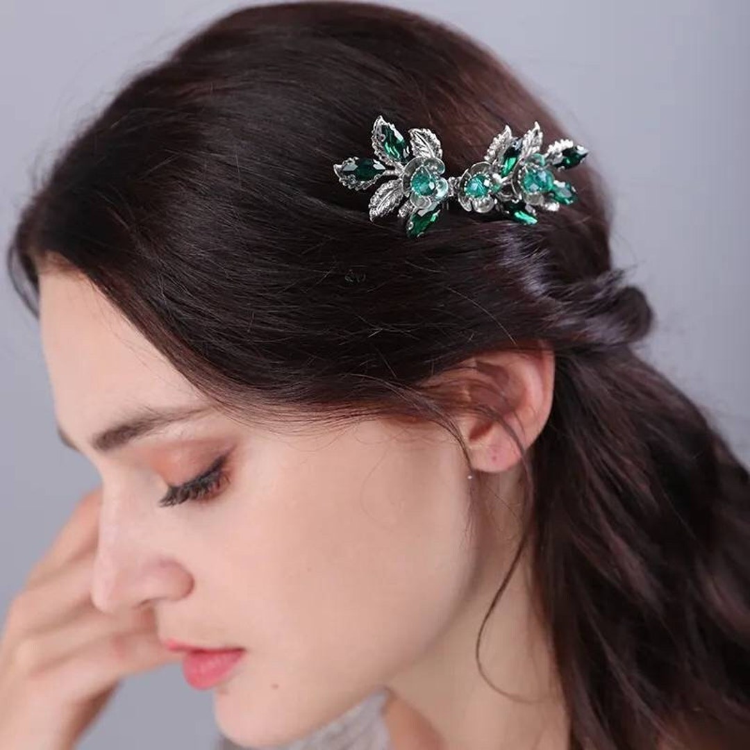Emerald Hair Piece Emerald Hair Comb Green Hair Accessory Prom Accessories Emerald Headpiece