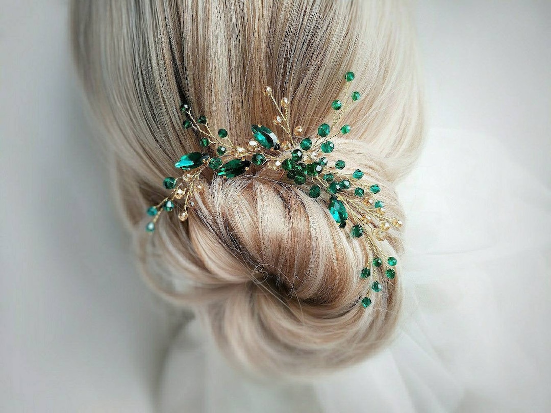 Emerald Hair Pin Emerald Headpiece Wedding Hair Accessories Emerald