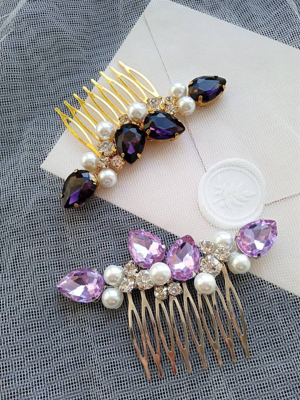 Haarkamm Aus Kristall & Amethyst – Eleganter Brautschmuck Für Hochzeit, Fest Oder Abendveranstaltung
