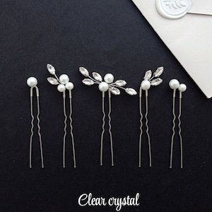 Wedding set of pearl hair pins Bridal hair pins wedding bun pin Bridal hair piece Wedding hair pins Mother of pearl hair pin Minimalist hair image 2