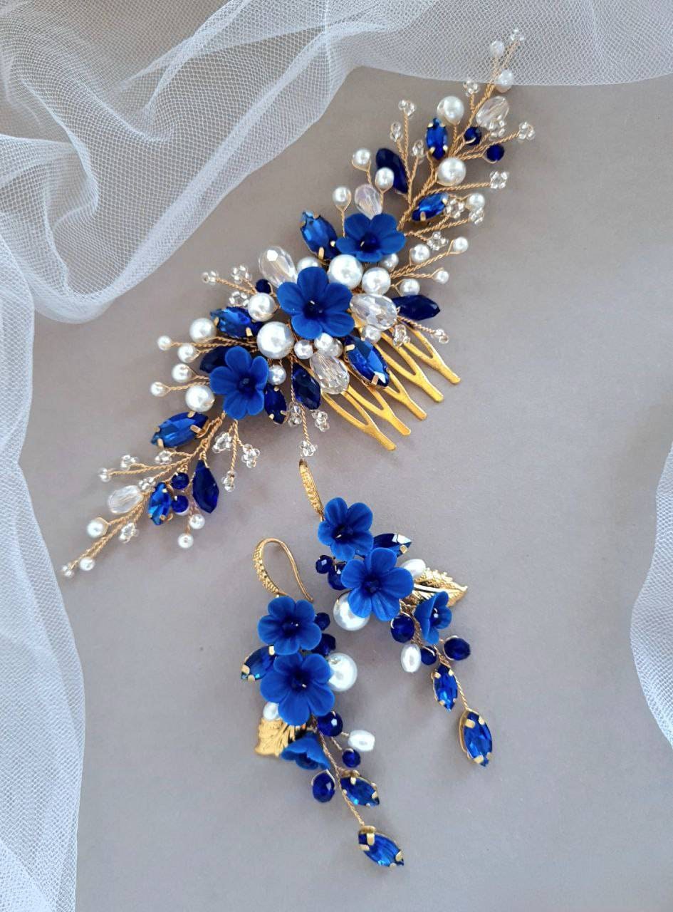 Pettine Per Capelli Da Sposa Con Strass - Gioiello Blu Per Matrimoni E Eventi - Foto 10