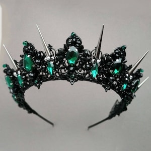 Black and Emerald tiara Emerald crown Emerald green tiara Emerald headpiece Green tiara Green crown Emerald headband Black crown Black tiara