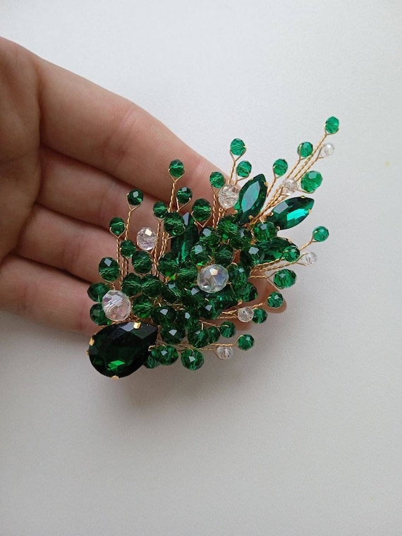 Emerald green online flower hair clip