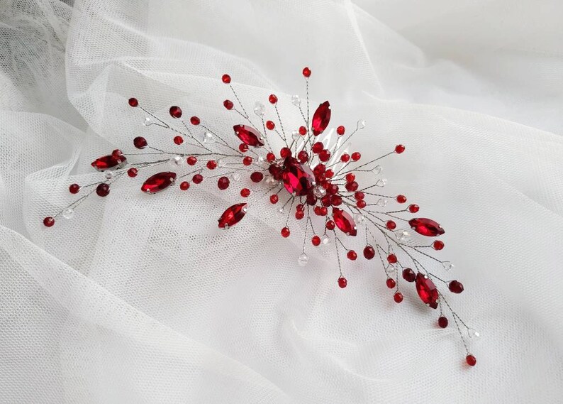 Bridal Hair Piece Red Crystal Headpiece Red Prom Hair Piece Etsy