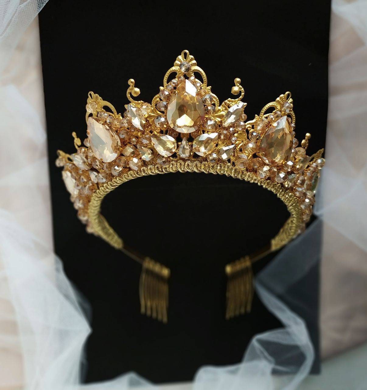 Gold Crown Champagne Tiara Gold Tiara Crystal Crown Bridal - Etsy