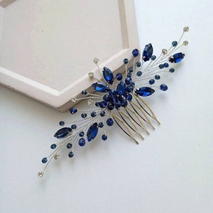 Navy blue hair comb Royal blue hair comb Wedding hair accessories Navy blue hair piece Silver and blue side hair comb Blue bridal comb