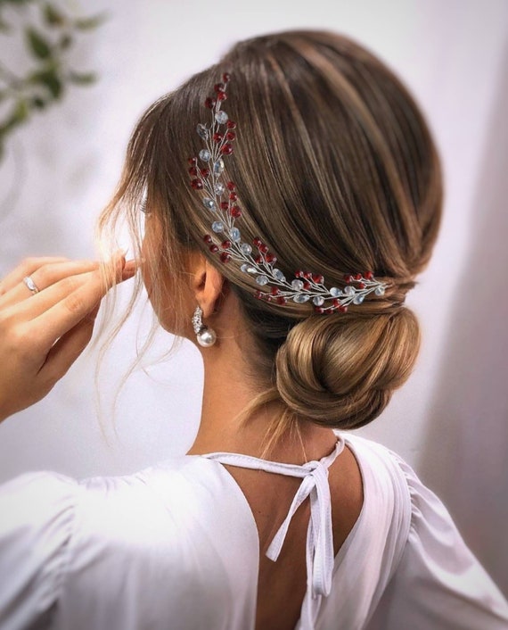 Red Bridal Hair Vine | Handmade Crystal Headpiece | Wedding  display picture 1