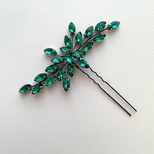 Emerald hair pin Green har pin Green hair piece Emerald hair piece Green hair accessory Bridesmaid hair pins Crystal hair pins image 2