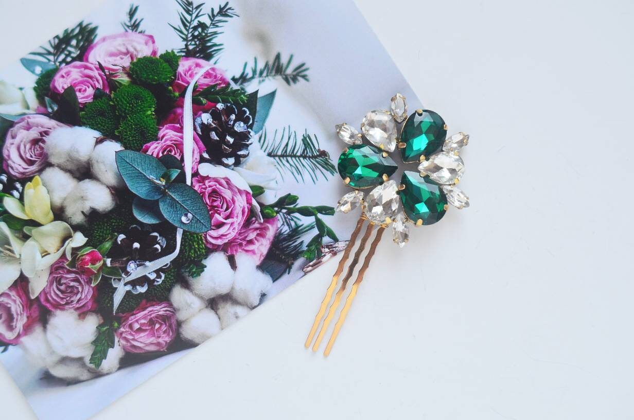 Emerald Hair Pin Emerald Hair Comb Bridesmaid Hair Pin Emerald Etsy