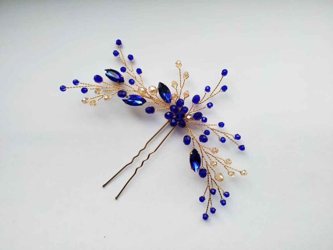 Dark blue hair pin Blue headpiece Wedding hair accessories Etsy