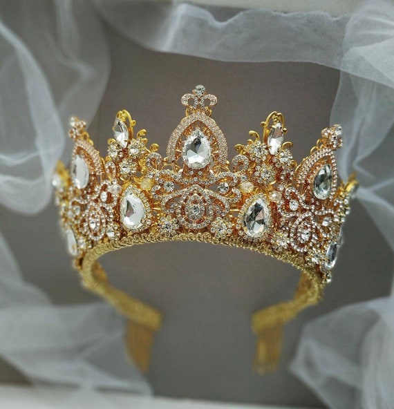 Gold Crystal Bridal Tiara | Wedding Crown Headpiece - Etsy display picture 2