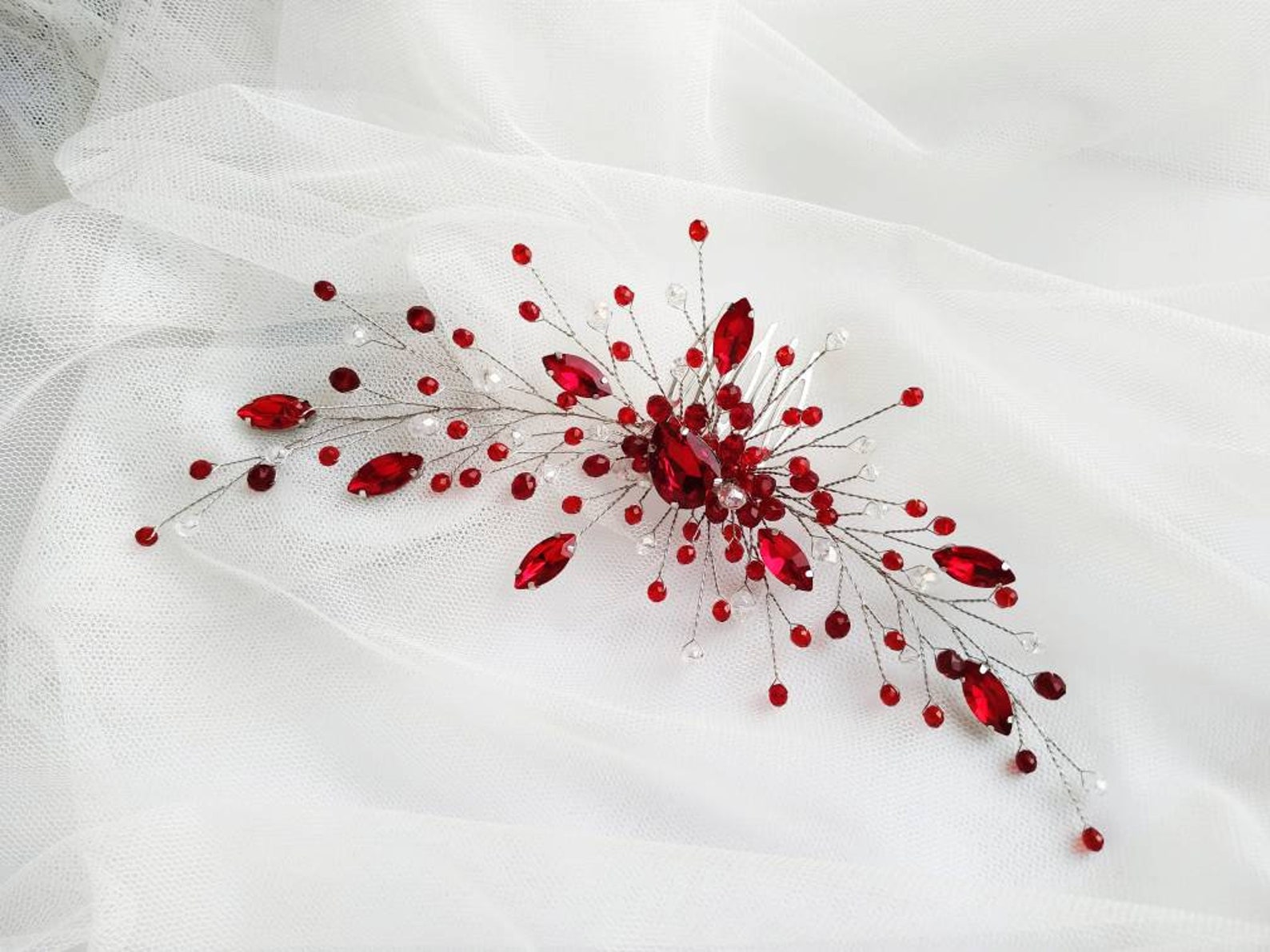 Crystal red hair comb Red hair accessories Red Headpiece Etsy