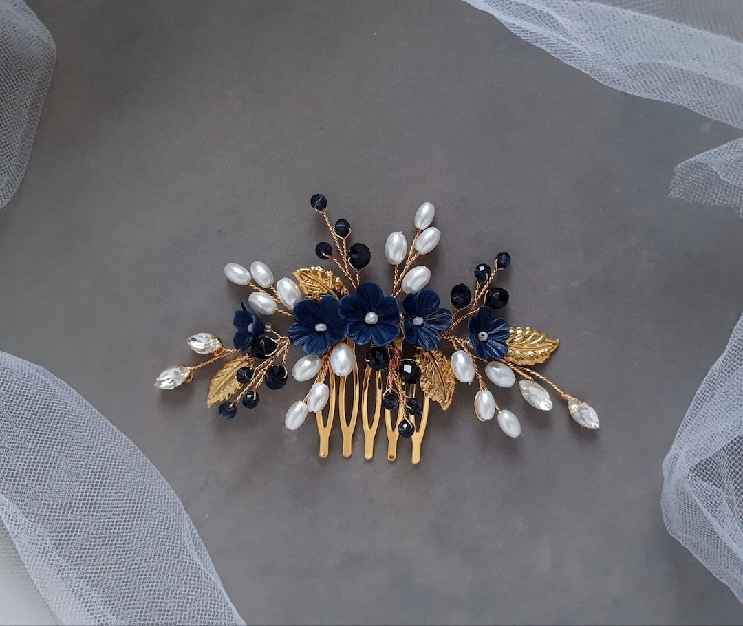 Navy Blue Jewelry Set Navy Blue Hair Comb Navy Jewelry Set Navy Blue