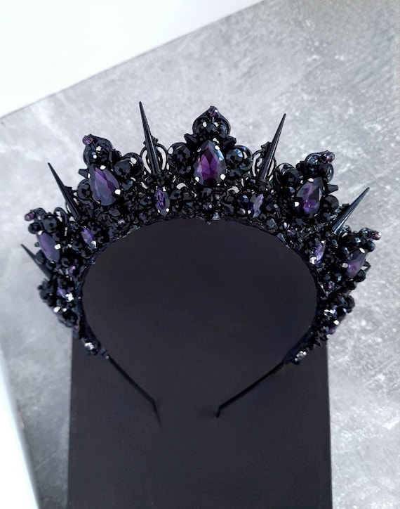 Purple Crystal Tiara | Gothic Black Crown | Amethyst Wedding 