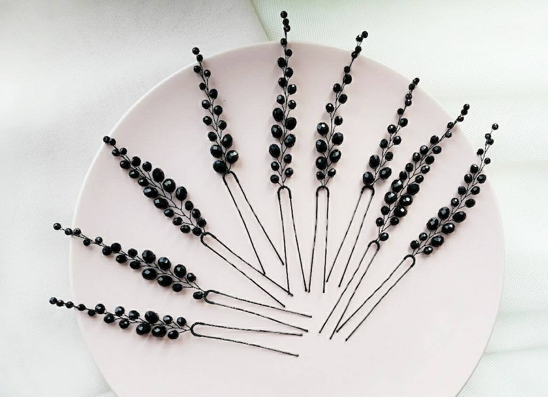 Black hair pin Crystal hair pins Black bobby pins Black head Etsy