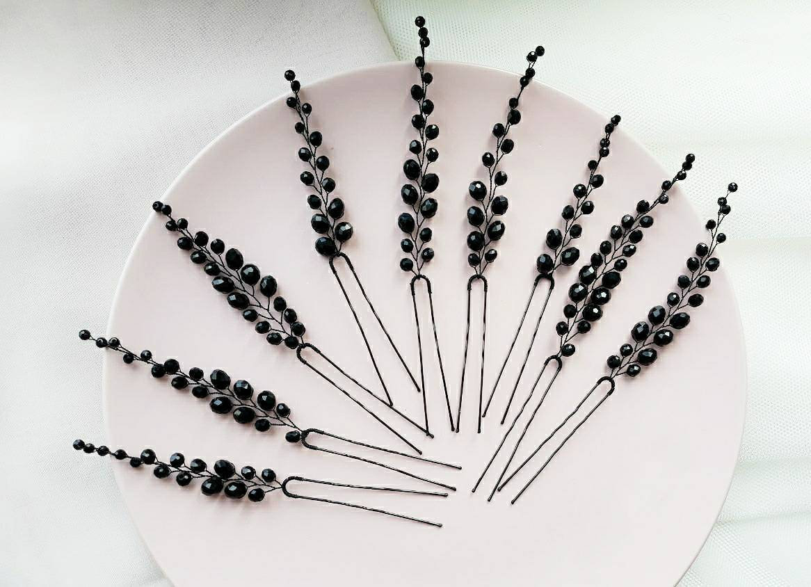 Black hair pin Crystal hair pins Black bobby pins Black head Etsy