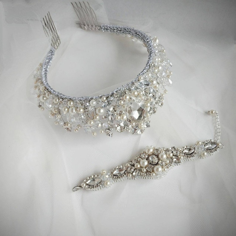 Bridal crown Crystal crown Crown vintage Royal tiara Rhinestones tiara Silver wedding crown crystal Bridal crown pearl Wedding crown