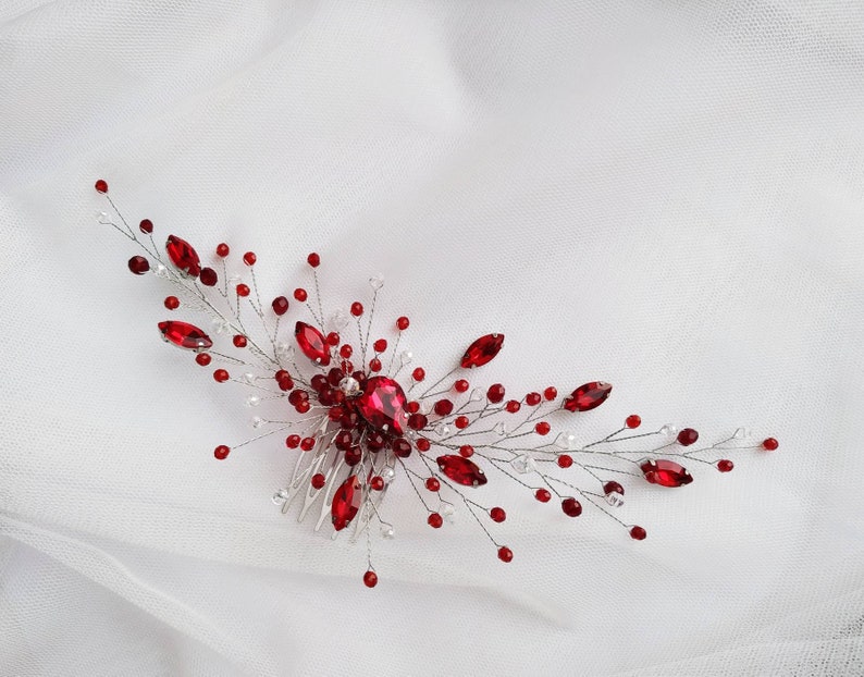 Crystal red hair comb Red hair accessories Red Headpiece Etsy