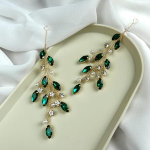 Green headpiece for bride Bridal hair vine Emerald hair piece Wedding hair pieces Crystal headpiece Emerald headpiece Green hair piece