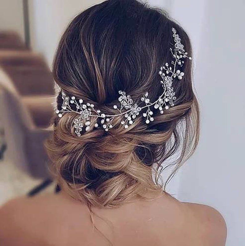 Bridal hair vine Bridal hair pieces Bridal headband Wedding hair accessories Gold hair vine Pearl hair vine Bridal headpiece Long hair vine image 8