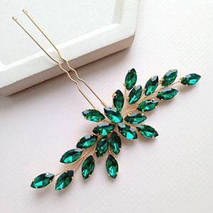 Emerald hair pin Green har pin Green hair piece Emerald hair piece Green hair accessory Bridesmaid hair pins Crystal hair pins image 7