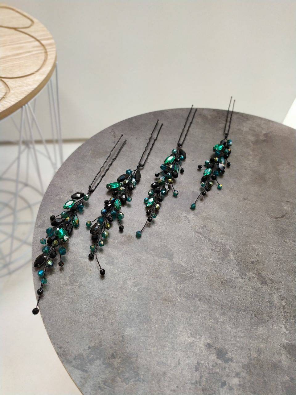 Black Emerald hair pins/Green black hair clip/Prom hair Etsy