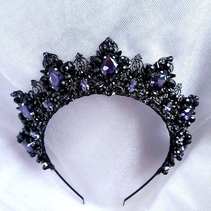 Purple tiara for women Amethyst tiara Black tiara Black crown Quinceanera crown Purple crystal tiara Purple headpiece Persephone crown