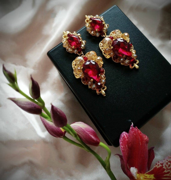 BeyoğluHediyelik Drop Model Italian Murano Glass Dark Red Color Bijouterie  Earrings - Trendyol