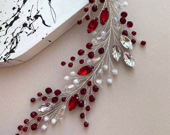 Red hair vine Wedding Red hair piece Red hair accessories Bridal hair vine Red heaband Red hair jewelry Red and white headpiece Wedding hair