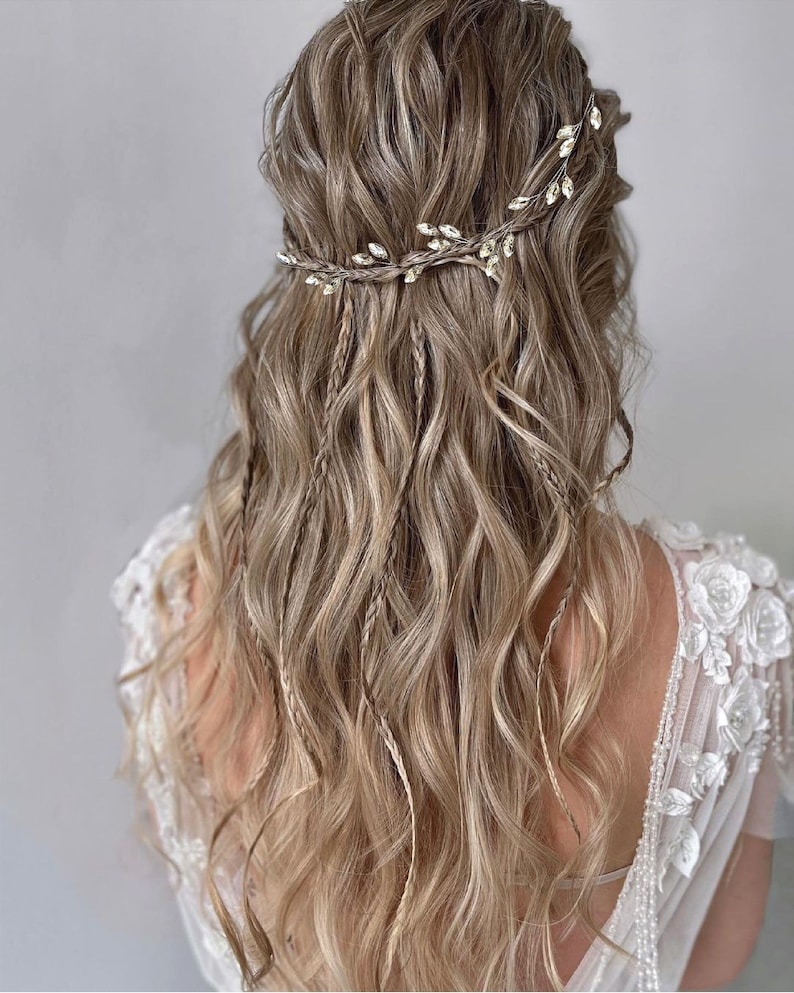 Enredadera de pelo nupcial Tocado Boho Pieza de pelo Boho Pieza de pelo nupcial Accesorios para el cabello de boda Pieza de pelo de boda Tocado nupcial Pelo de cristal imagen 2