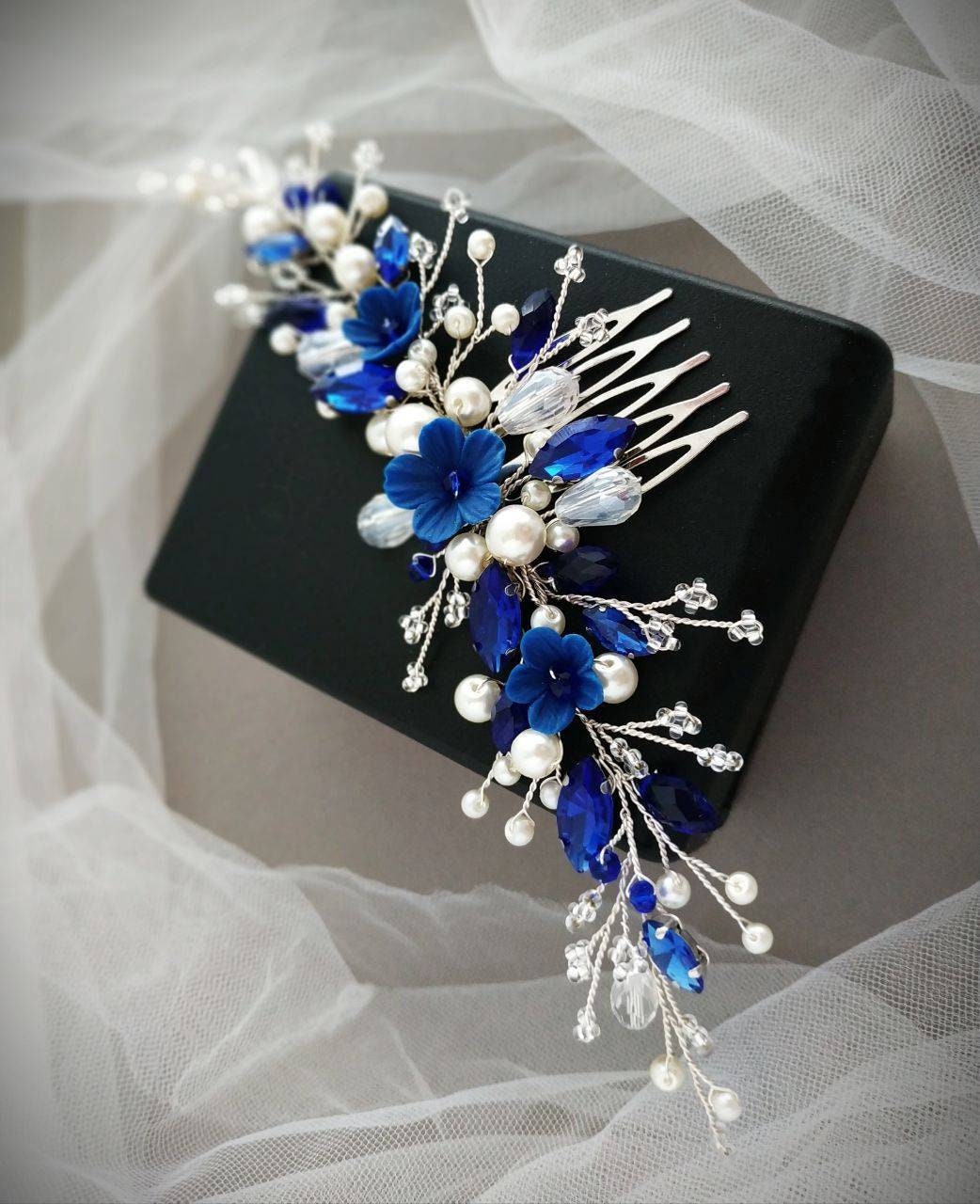 Blue Hair Comb Sapphire Hair Comb Flower Hair Comb Blue Hair Etsy