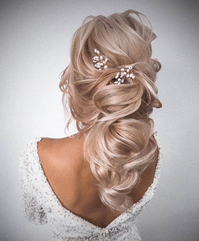 Élégantes épingles à cheveux perlées Épingles à cheveux de mariée Ensemble d'épingles à cheveux perlées Morceau pour mariée Accessoires de tête de mariée Épingles à cheveux de mariage Peach Fuzz image 8