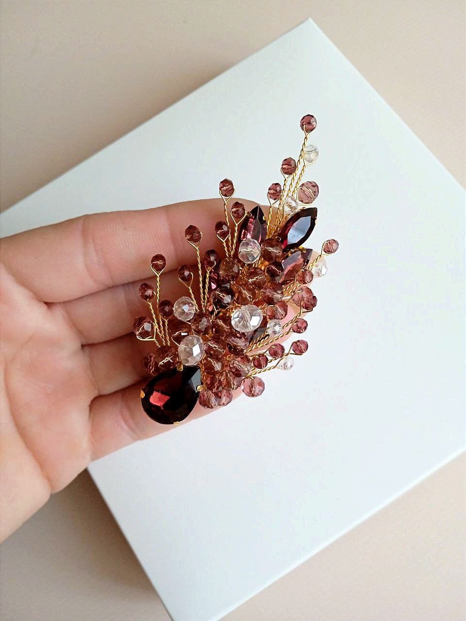 Fermaglio Per Capelli Con Cristalli Bordeaux: Accessorio Per Capelli Da Sposa Con Strass - Italia - Foto 14