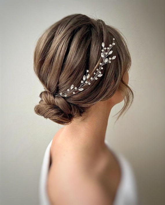 Boho Pearl Wedding Hair Vine | Crystal Bridal Headpiece  display picture 3