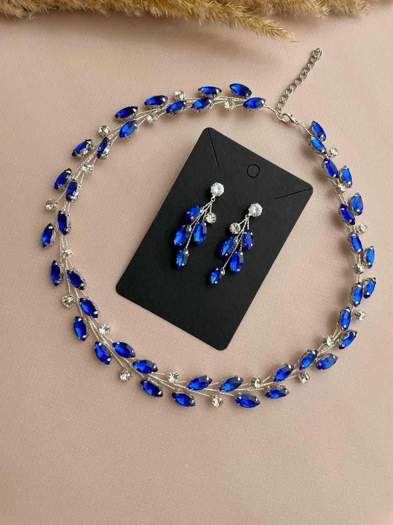 Crystal Jewelry Set ANY COLOR | Rhinestone Necklace, Bracelet, Earrings image 3