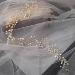 Bridal hair vine Bridal hair pieces Bridal headband Wedding hair accessories Gold hair vine Pearl hair vine Bridal headpiece Long hair vine Gold+Ivory