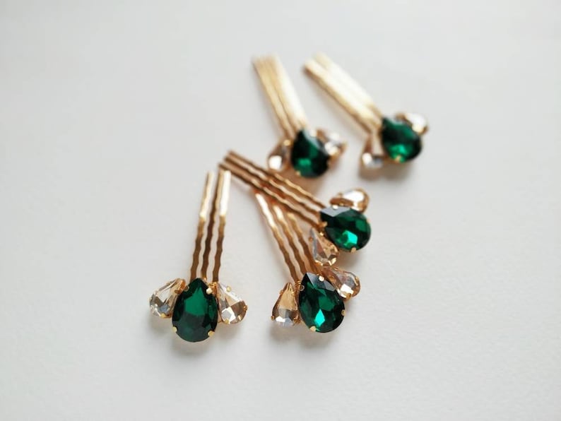 Emerald Hair Pin Gold Emerald Hair Comb Wedding Hair Etsy