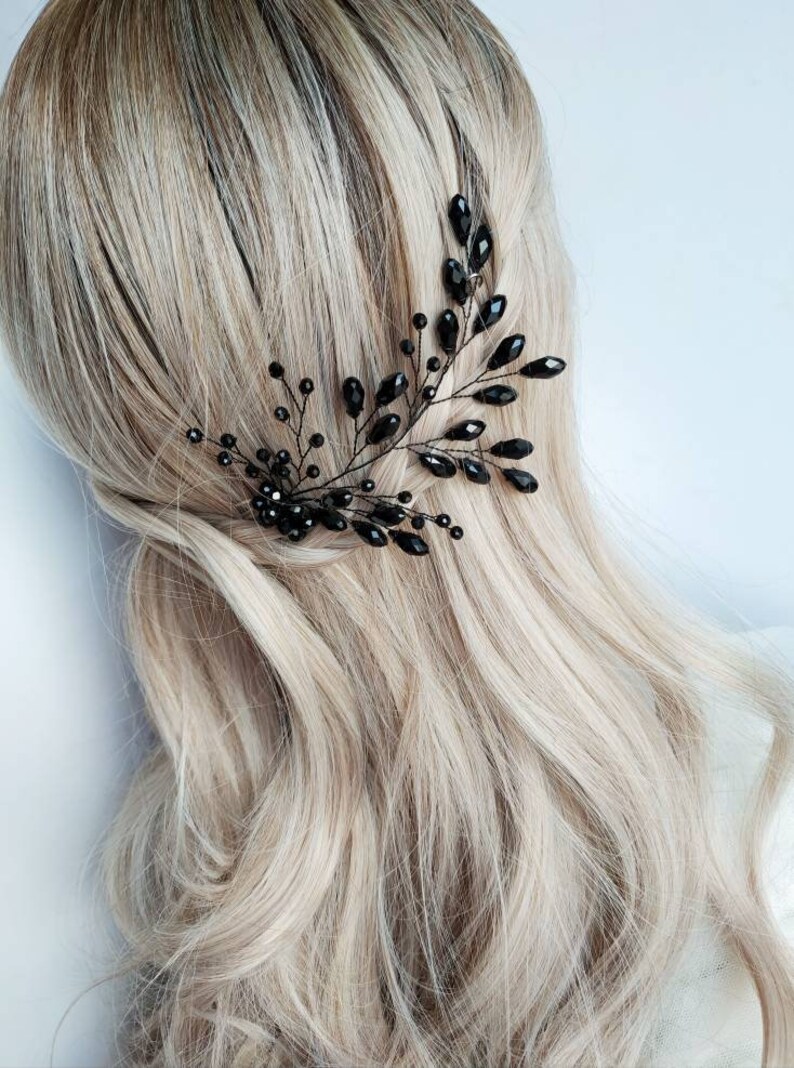 Black Hair Comb Crystal Hair Pins Black Hair Pin Black Head Etsy