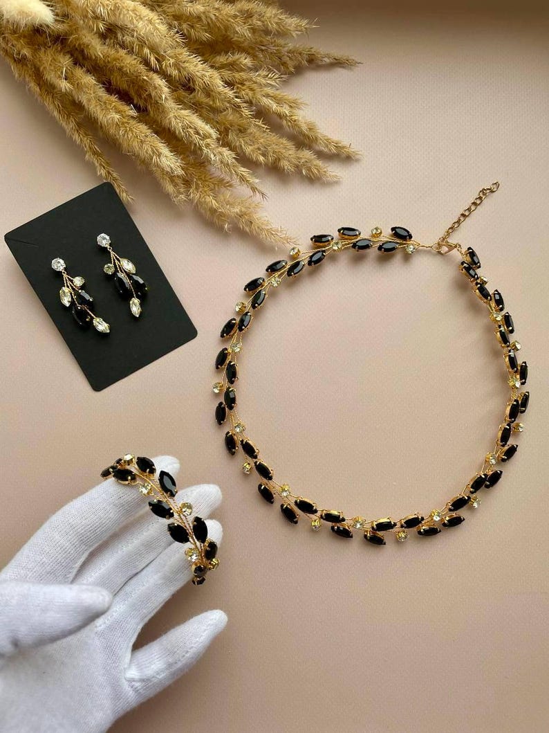 Crystal Jewelry Set ANY COLOR | Rhinestone Necklace, Bracelet, Earrings image 11