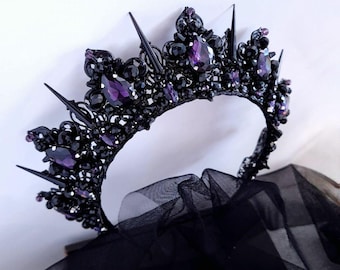 Purple Crystal Tiara | Gothic Black Crown | Amethyst Wedding  display picture 1