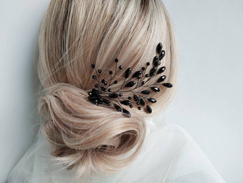 Black Hair Comb Crystal Hair Pins Black Hair Pin Black Head Etsy